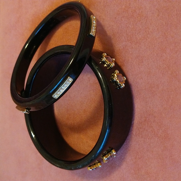 SET OF 2 LEE ANGEL NEIMAN MARCUS ENAMEL CLEAR RHINESTONE BANGLE BRACELET - Picture 2 of 4